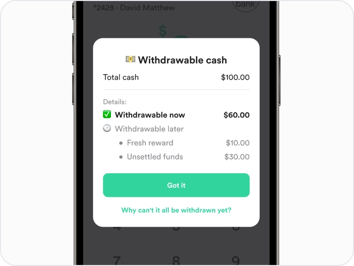 🏦 Withdrawal pop up UI